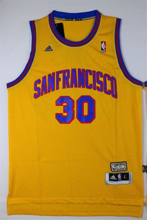 Maillot De Basket Golden State Warriors Stephen Curry 30 Engrener Retro San Francisco Edition Jaune